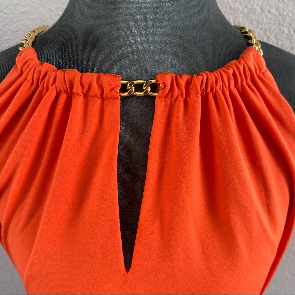 Michael Michael Kors Orange Belted Halter Tunic Gold Chain Neck Size M - Picture 2 of 12